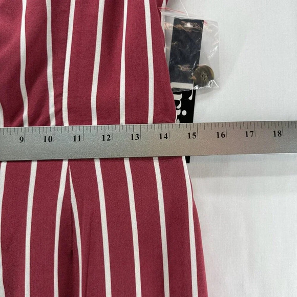 Trixx Dress Size XL A-Line Midi Striped Faux Button Front String Back Rayon Red - Picture 10 of 11